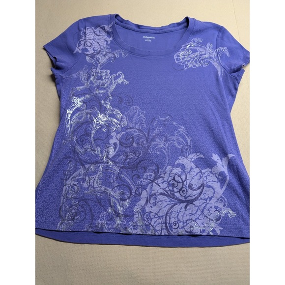 St. John's Bay Tops - St Johns Bay Women's T Shirt Purple With Silver Flourishes Cotton Blend